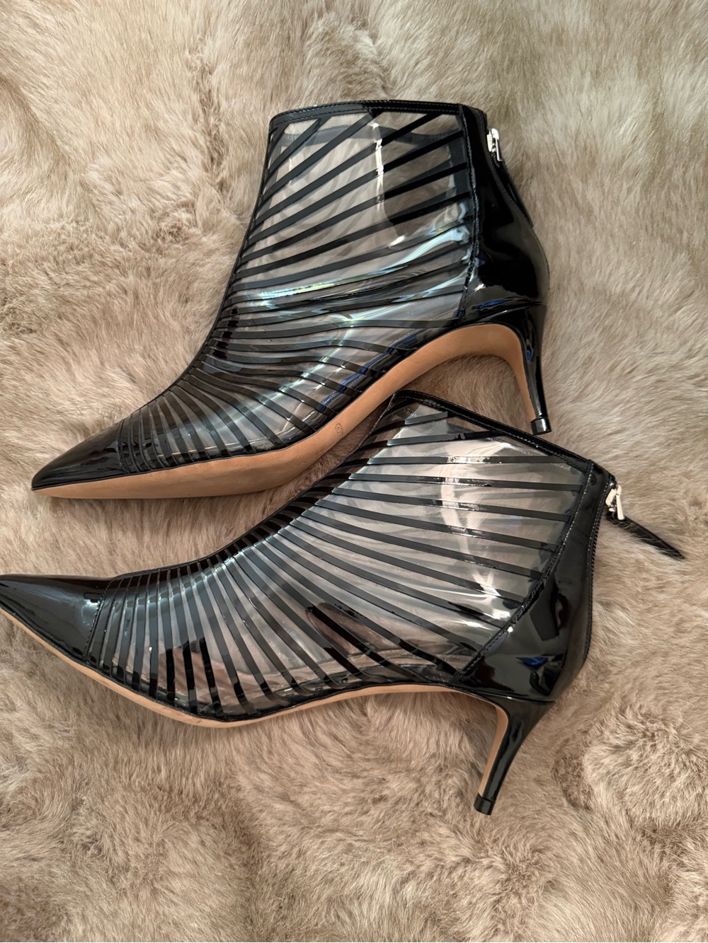 Giorgio Armani Black Striped Patent Leather Transparent Pointed-Toe Women's Boot - Picture 10 of 12